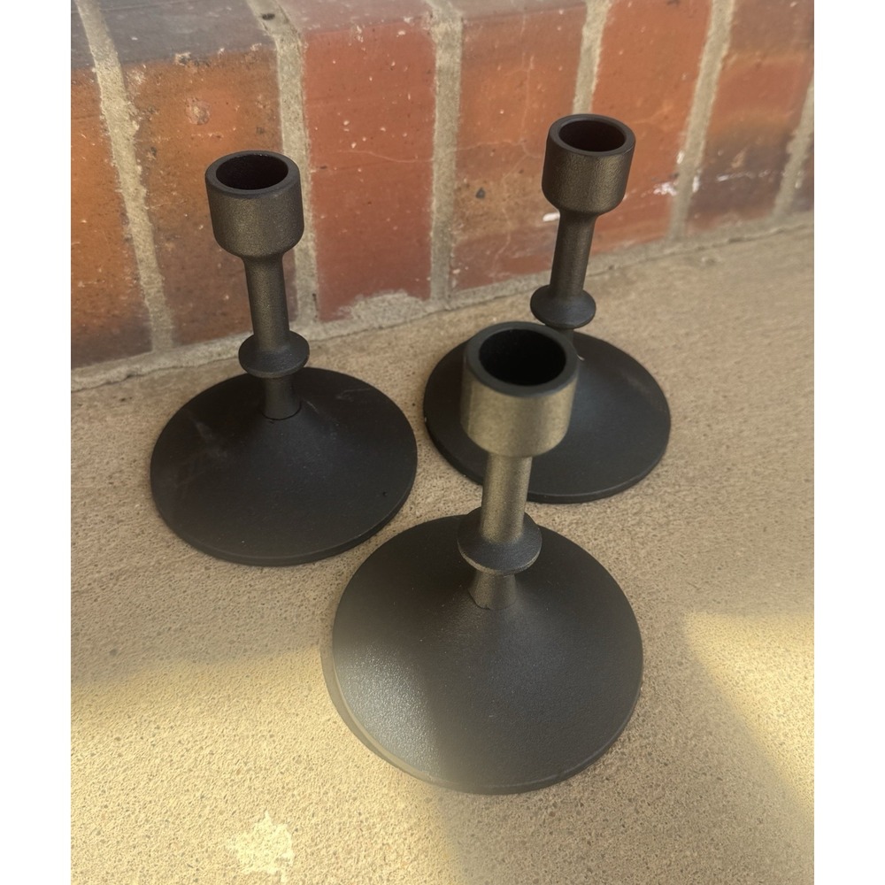3 Black Candlestick Holders Heavy Duty